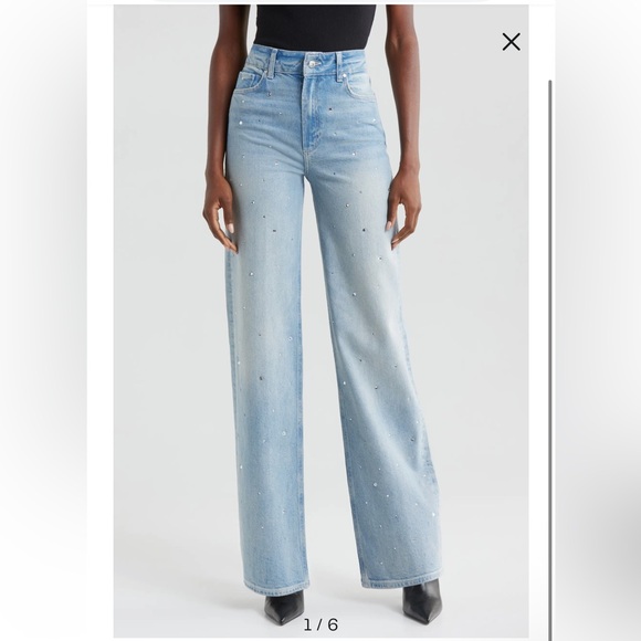 PAIGE Denim - PAIGE Sasha High Waist Wide Leg Jeans Eza Embellished size 28 rhinestone jeans